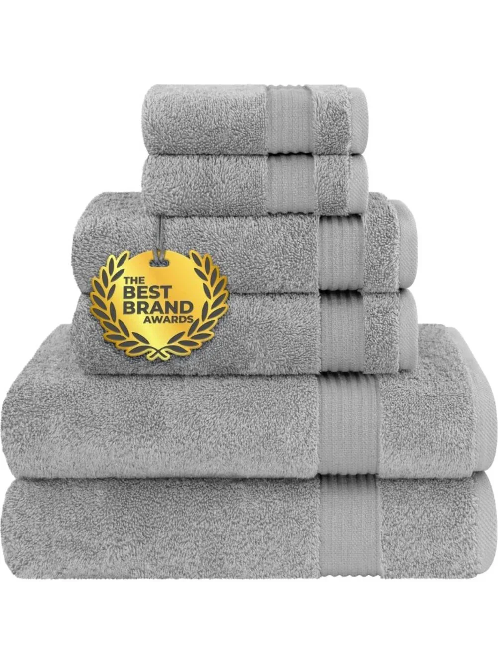 Soft Absorbent 6-Piece Cotton Towel Set - Light Gray Bath, Hand & Washcloths